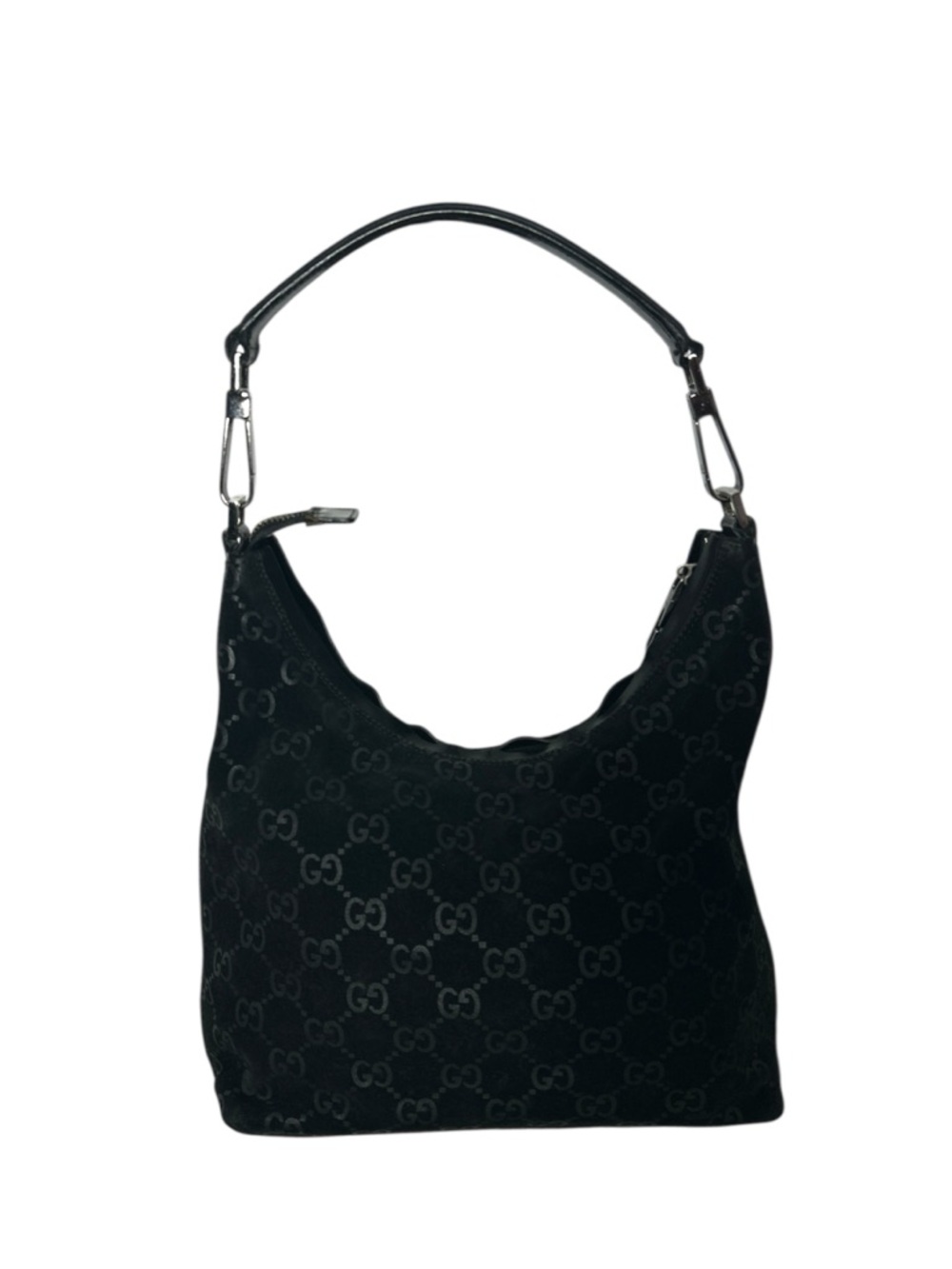 Gucci Y2K Tom Ford Era Black GG Suede Hobo Bag Silver Hardware Vintage